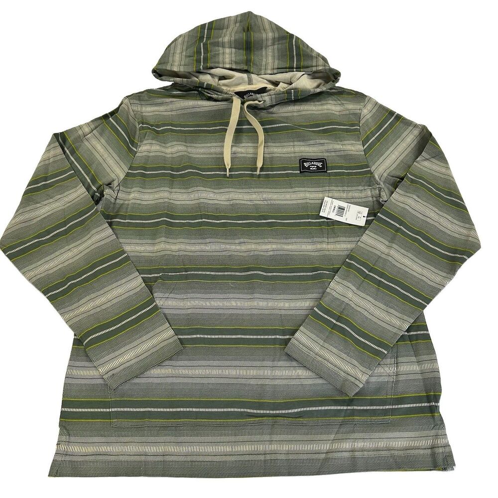 Billabong Mens Small Hooded Lightweight Pullover Striped Green Surf Casual Shirt